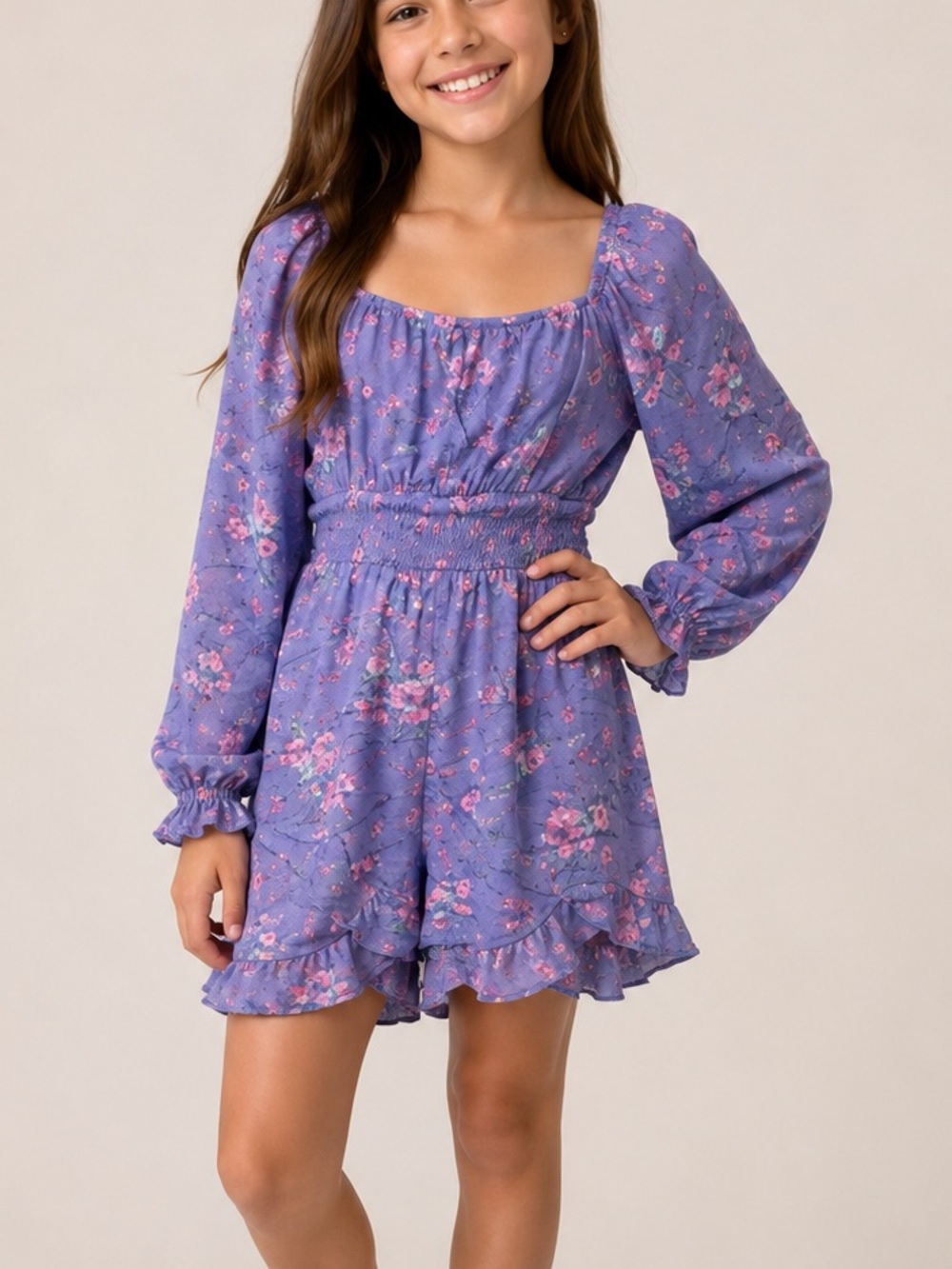 Limited Too Lavender Floral Casual Dress with Pink Accents
